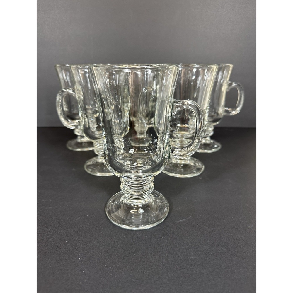 Irish Coffee Mugs Footed Clear‎ Glass ~5 3/4" Set Of 6